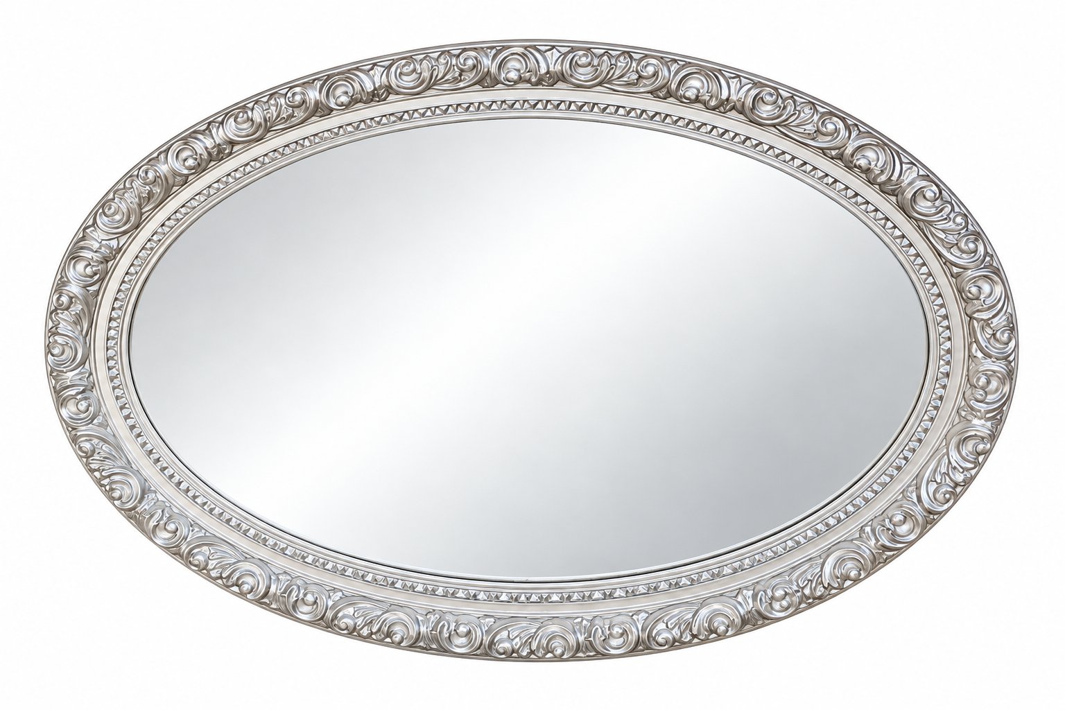 Espejo Ovalado Decorativo Estilo Barroco – Marco Plateado Elegante